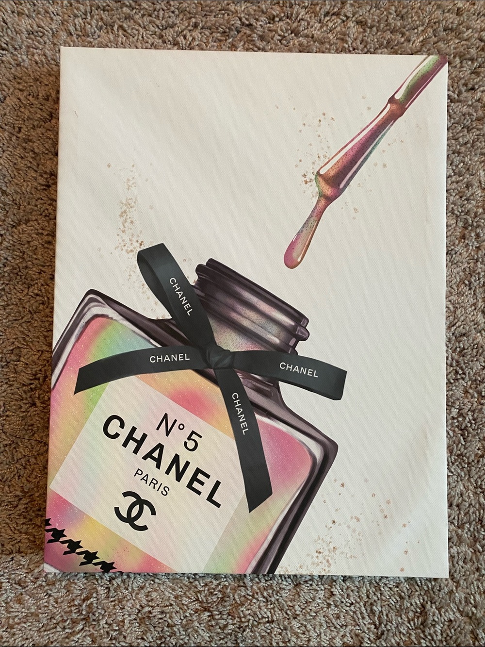CHANEL N°5 Art Print with Iridescent Pink, Green & Gold